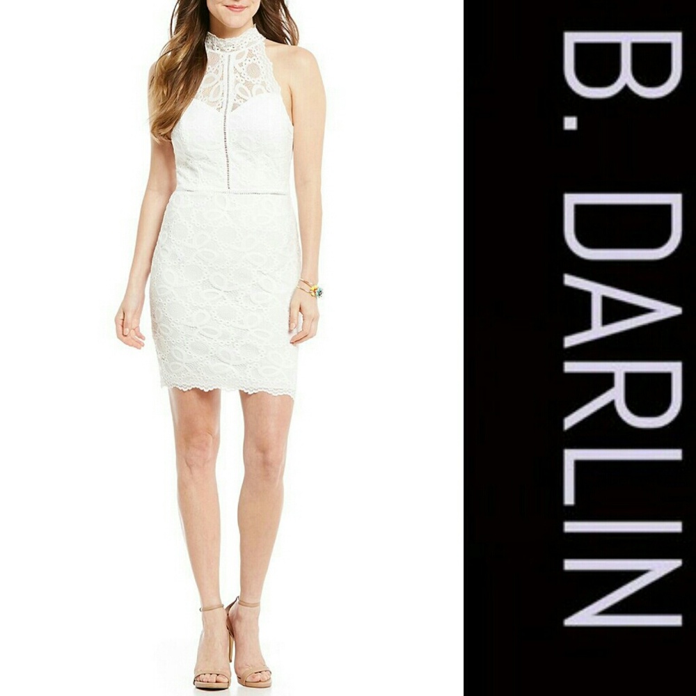 🆕🌱 B. DARLIN Mock Neck Illusion-Yoke Lace Sheath